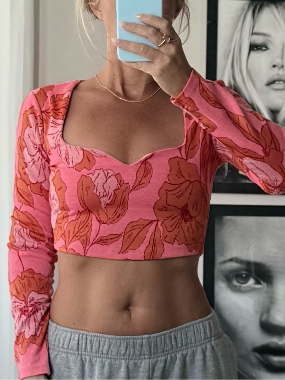 Zara Pink and orange floral Knit Crop Top